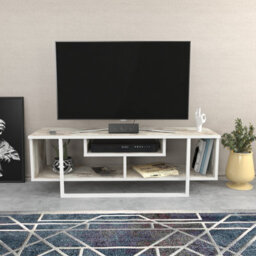 Decorotika Astona Tv Stand Tv Unit For Tvs Up To 55 Inch White Marble Effect And White