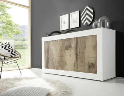 FurniComp LTD Furnicomp Selene 3 Door White Gloss And Pero Oak Sideboard - image 1