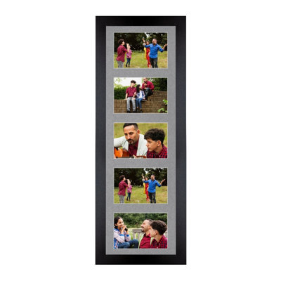 AK Frames 26X8 Black Sleek Multi Photo Frame With Mid Grey Mount - Holds 5 Apertures (5X) 6X4 Photos - image 1