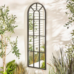 Furniturebox Uk Harris Black Large Arched Window 120X40Cm Garden Mirror - thumbnail 1
