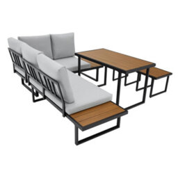 More4Homes Amalfi Garden Dining Set 6 Seater Outdoor Corner Dining Furniture With Table And Cover (Grey) - thumbnail 4