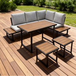 More4Homes Amalfi Garden Dining Set 6 Seater Outdoor Corner Dining Furniture With Table And Cover (Grey) - thumbnail 1