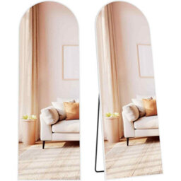 Arched Full Length Standing Mirror, Freestanding Tempered Glass Floor Mirror For Bedroom, Matte White - thumbnail 6