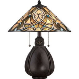 Elegant 2 Bulb Tiffany Style Table Lamp With Led E27 Bulbs - Imperial Bronze Finish