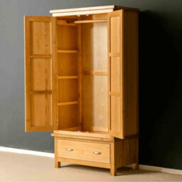 London Oak Double Wardrobe With Drawer - By Roseland Furniture - thumbnail 4