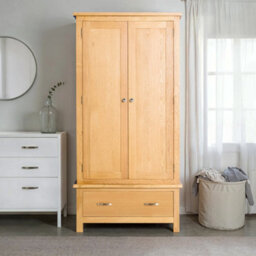 London Oak Double Wardrobe With Drawer - By Roseland Furniture - thumbnail 2