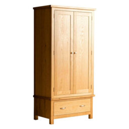 London Oak Double Wardrobe With Drawer - By Roseland Furniture