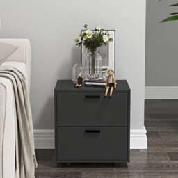 Urbn-Living Urbnliving Height 43Cm 2 Drawer Wooden Bedside Table Cabinet Black Bedroom Furniture Storage Nightstand - thumbnail 2