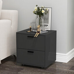Urbn-Living Urbnliving Height 43Cm 2 Drawer Wooden Bedside Table Cabinet Black Bedroom Furniture Storage Nightstand - thumbnail 3