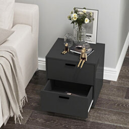 Urbn-Living Urbnliving Height 43Cm 2 Drawer Wooden Bedside Table Cabinet Black Bedroom Furniture Storage Nightstand - thumbnail 4