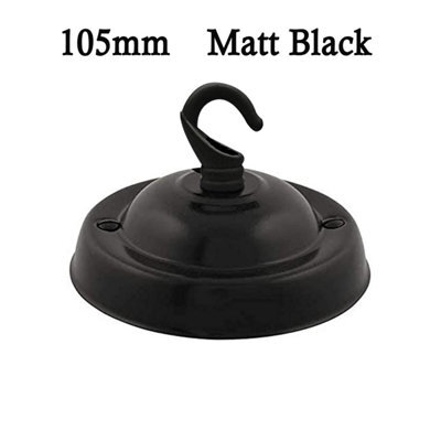 Black Ceiling Rose With Hook Pendant Light Fitting 105mm Metal Round Canopy Cover Plate With Accessories For Chandeliers Planters - image 1