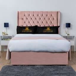 UKBEDFURNITURE Mary Pink Plush Wingback Divan Bed Base With 54 Inch Headboard - No Storage - thumbnail 1