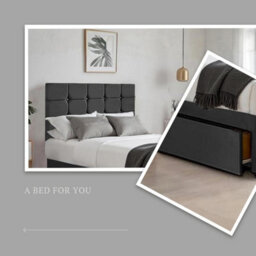 Black Plush 3Ft Single Bed With Matttress  2 Storage Drawers And 20 Inch Cubic Headboard - thumbnail 3