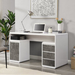 Furniture in Fashion Florentine High Gloss Computer Desk In White And Concrete Effect