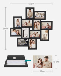 Songmics Family Photo Display, Large Multi-Picture Frame Collection For Wall Mounting, Ink Black - thumbnail 2