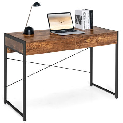 Costway Computer Desk Wooden Pc Laptop Table Writing Workstation With 2 Drawers - image 1