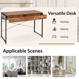 Costway Computer Desk Wooden Pc Laptop Table Writing Workstation With 2 Drawers - thumbnail 3