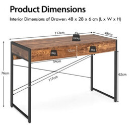 Costway Computer Desk Wooden Pc Laptop Table Writing Workstation With 2 Drawers - thumbnail 2
