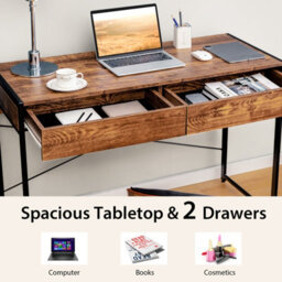 Costway Computer Desk Wooden Pc Laptop Table Writing Workstation With 2 Drawers - thumbnail 6