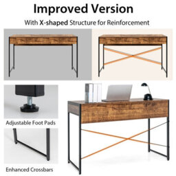 Costway Computer Desk Wooden Pc Laptop Table Writing Workstation With 2 Drawers - thumbnail 4