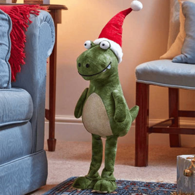 Samuel Alexander 70Cm Tall Green Plush Santa-Saurus Dino Standing Christmas Decoration With Santa Hat - image 1
