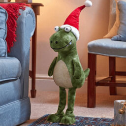 Samuel Alexander 70Cm Tall Green Plush Santa-Saurus Dino Standing Christmas Decoration With Santa Hat - thumbnail 1