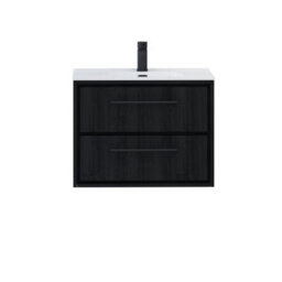 Royal Bathrooms Livora 700mm Black Woodgrain Wall Hung Bathroom Vanity Unit 2 Drawer With Ceramic Basin & Matt Black Handle - thumbnail 5