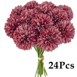 Amorly 24Pcs Artificial Pure Purple Ball Chrysanthemum Flowers Artificial Mums Flowers For Home Table Centerpiece Decor Silk Flowers - thumbnail 1