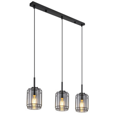 Luminosa Lighting Luminosa Kammi Bar Pendant Ceiling Light Matt Black Smoke Glass Shade 3X E27 - image 1