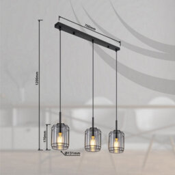 Luminosa Lighting Luminosa Kammi Bar Pendant Ceiling Light Matt Black Smoke Glass Shade 3X E27 - thumbnail 6