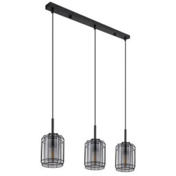 Luminosa Lighting Luminosa Kammi Bar Pendant Ceiling Light Matt Black Smoke Glass Shade 3X E27 - thumbnail 2
