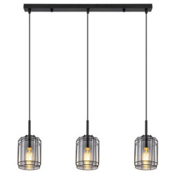 Luminosa Lighting Luminosa Kammi Bar Pendant Ceiling Light Matt Black Smoke Glass Shade 3X E27 - thumbnail 3