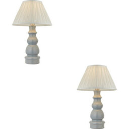 Loops 2 Pack Blue Grey Glaze & Satin Nickel Plate Table Lamp - Ivory Silk Fabric - 660mm Tall Light - thumbnail 1
