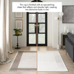 Ivory Silver Bordered,chequered Modern Easy To Clean Rug For Bedroom & Living Room-160Cm X 221Cm - thumbnail 3