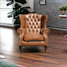 Chesterfield Highclere Wing Chair Old English Tan Leather In Mallory Style - thumbnail 3