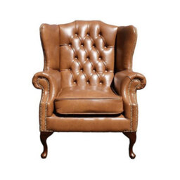 Chesterfield Highclere Wing Chair Old English Tan Leather In Mallory Style - thumbnail 2