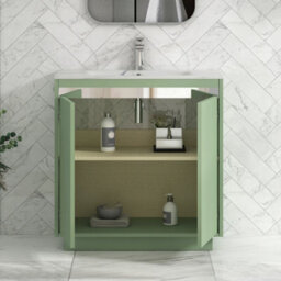 Royal Bathrooms Orion 800mm Mint Sage 2 Door Floor Standing Bathroom Vanity Unit With Carrara White Basin & Chrome Accent Trim - thumbnail 4