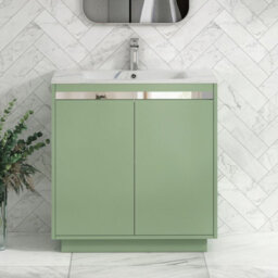 Royal Bathrooms Orion 800mm Mint Sage 2 Door Floor Standing Bathroom Vanity Unit With Carrara White Basin & Chrome Accent Trim