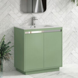 Royal Bathrooms Orion 800mm Mint Sage 2 Door Floor Standing Bathroom Vanity Unit With Carrara White Basin & Chrome Accent Trim - thumbnail 6