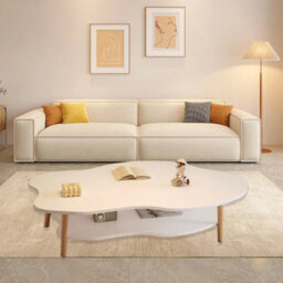 Modern 2-Tier Cloud Coffee Table With Storage Shelf -Stylish Living Room Tea Table 80L X 40 Wx 50H Cm - thumbnail 1