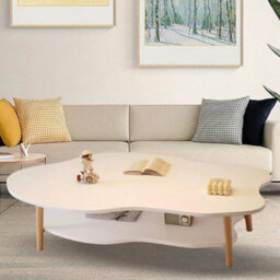 Modern 2-Tier Cloud Coffee Table With Storage Shelf -Stylish Living Room Tea Table 80L X 40 Wx 50H Cm - thumbnail 3