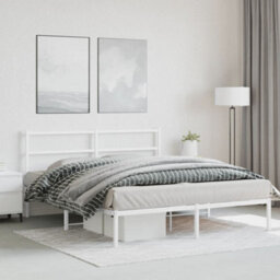 Berkfield Metal Bed Frame Without Mattress With Headboard White 150X200Cm - thumbnail 4