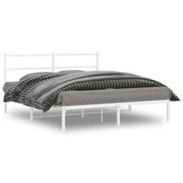 Berkfield Metal Bed Frame Without Mattress With Headboard White 150X200Cm - thumbnail 1
