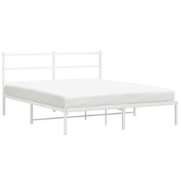 Berkfield Metal Bed Frame Without Mattress With Headboard White 150X200Cm - thumbnail 2