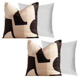 Ohs 2 X Abstract Velvet Print Filled Cushion Covers, 45 X 45Cm - Black Neutral