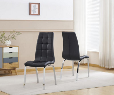 Furnizone UK Set Of 2 Dining Chairs - Naples Modern Dining Chairs - Black Faux Leather Chrome Legs Dining Chairs - Kitchen Dining Room Chairs - image 1