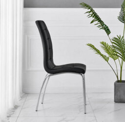 Furnizone UK Set Of 2 Dining Chairs - Naples Modern Dining Chairs - Black Faux Leather Chrome Legs Dining Chairs - Kitchen Dining Room Chairs - thumbnail 5