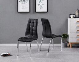 Furnizone UK Set Of 2 Dining Chairs - Naples Modern Dining Chairs - Black Faux Leather Chrome Legs Dining Chairs - Kitchen Dining Room Chairs - thumbnail 2