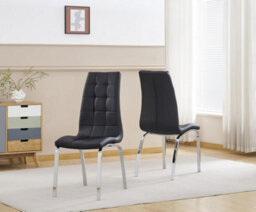 Furnizone UK Set Of 2 Dining Chairs - Naples Modern Dining Chairs - Black Faux Leather Chrome Legs Dining Chairs - Kitchen Dining Room Chairs - thumbnail 1