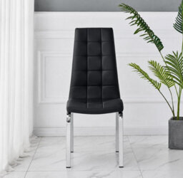 Furnizone UK Set Of 2 Dining Chairs - Naples Modern Dining Chairs - Black Faux Leather Chrome Legs Dining Chairs - Kitchen Dining Room Chairs - thumbnail 4